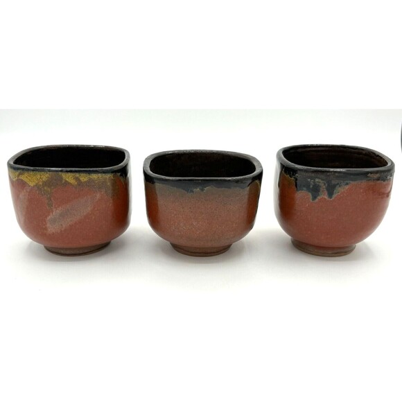 Studio Art Pottery Stoneware Earthenware Clay Small Bowls Ramekins Qty 3 Glazed - Picture 1 of 16